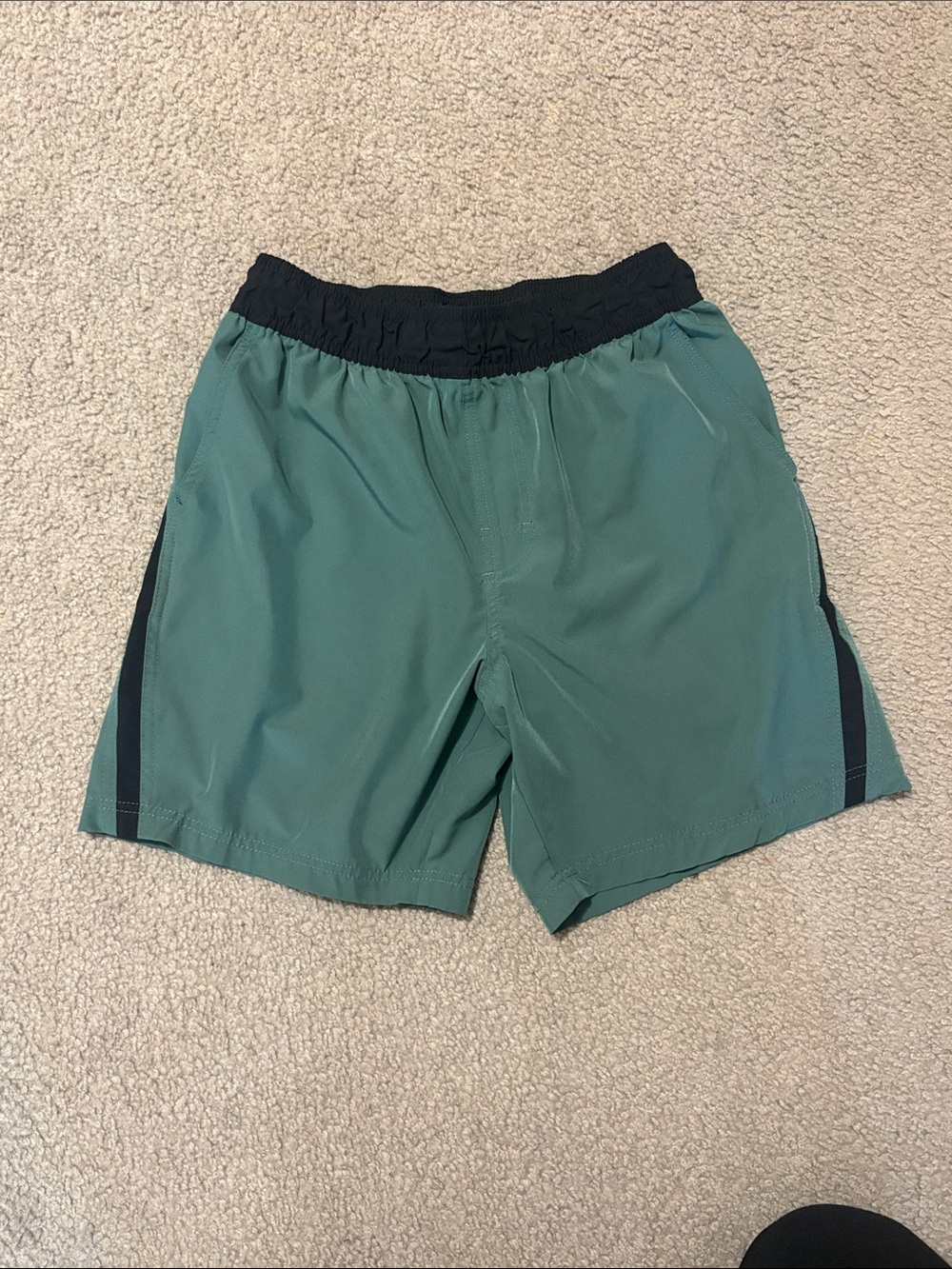 Green Athletic Shorts with Black Waistband